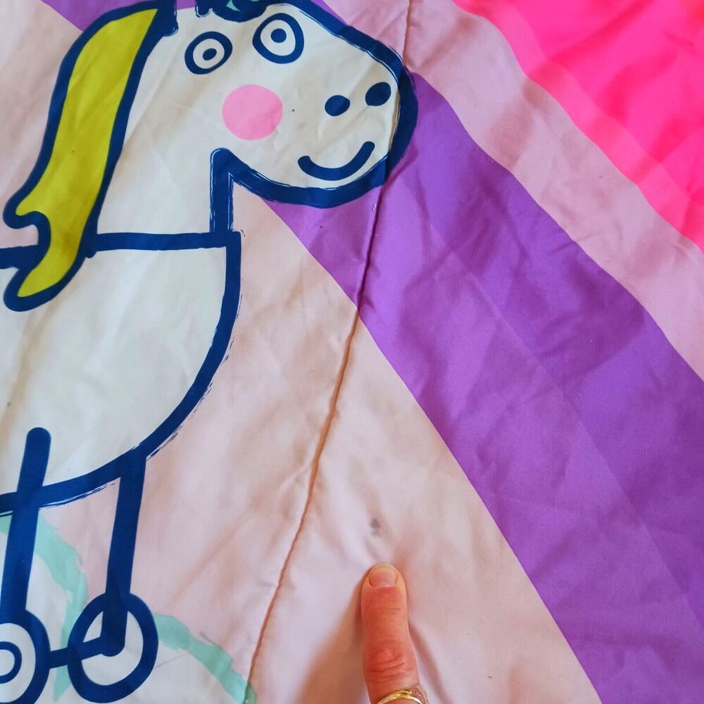 2003 PEPPA PIG & UNICORN Twin Comforter Pink & Rainbow Reversible 71x 81.5 Vntg - Picture 16 of 16